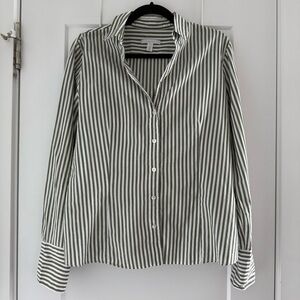 Bagutta green & white stripe cotton button down dress shirt - size Medium (M)